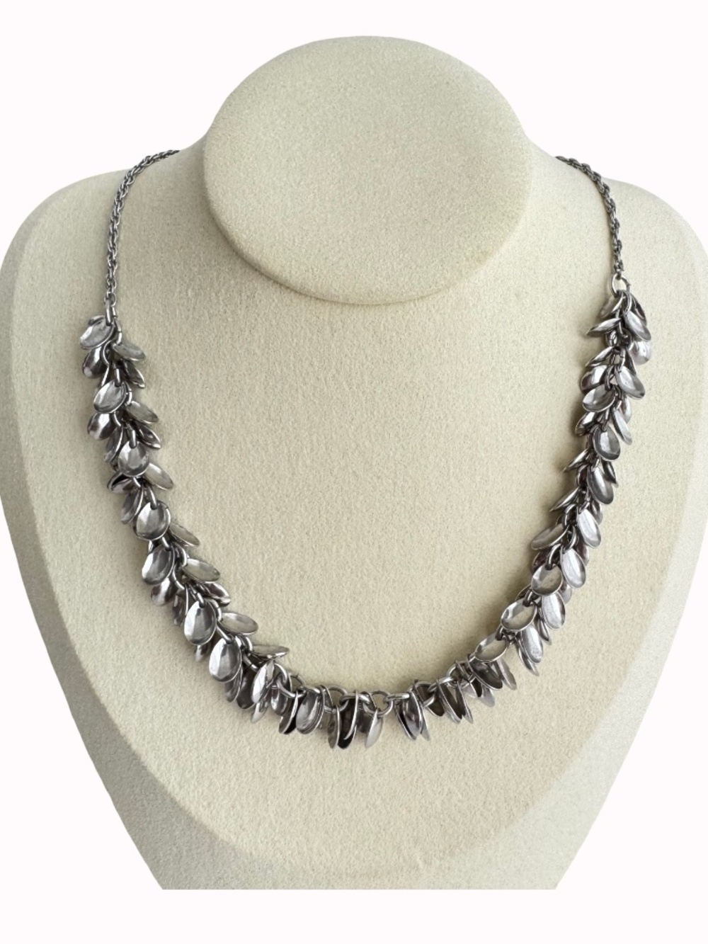 Vintage Silver Tone Leaf Choker Necklace Botanical Collar Statement Layered